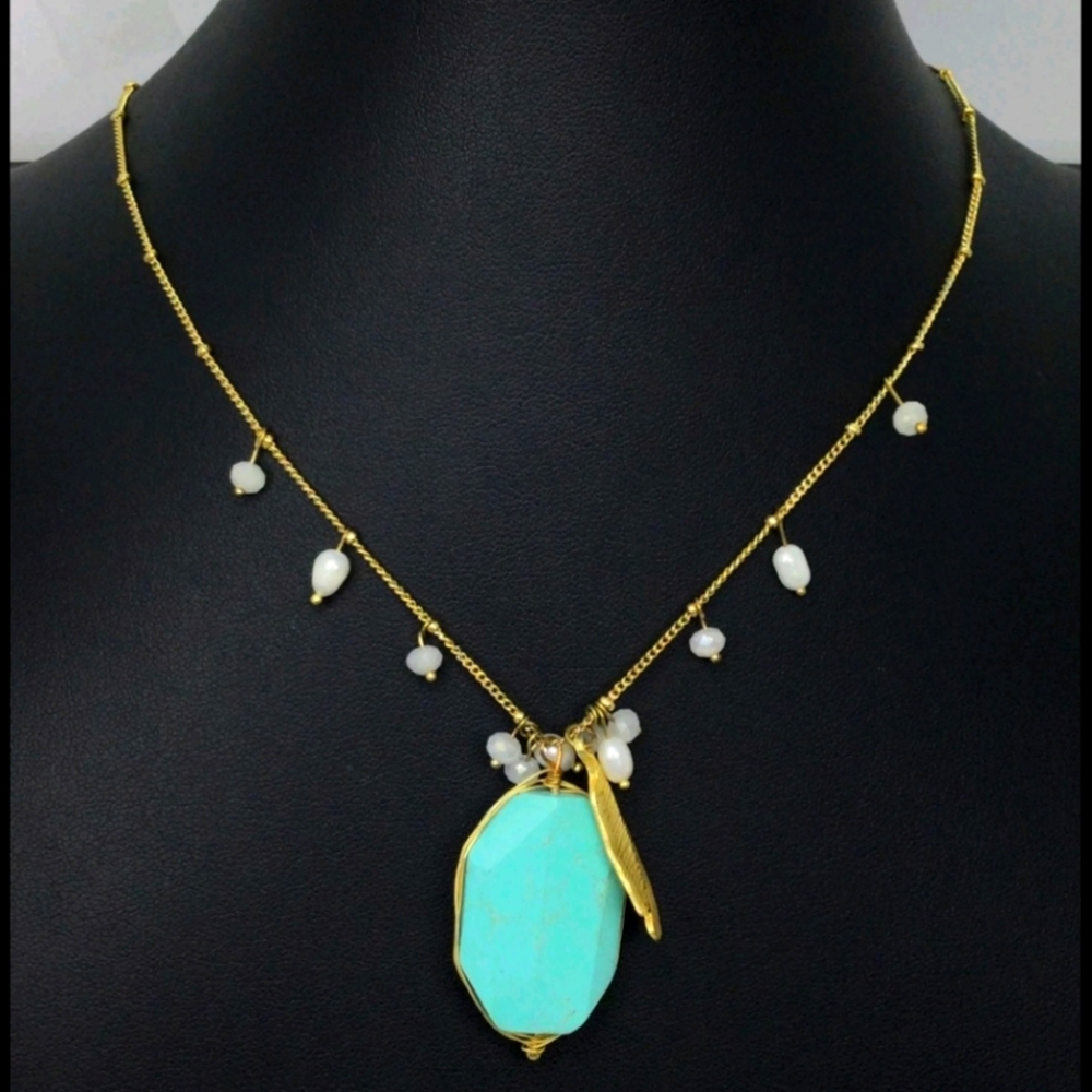 Cara N.Y. Faux Turquoise Charm Necklace 17"